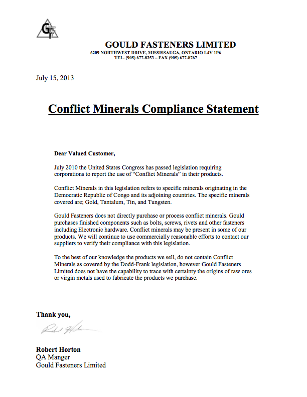 Conflict Minerals Statement
