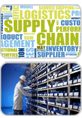 Image of man in white coat and hard hat stocking shelves